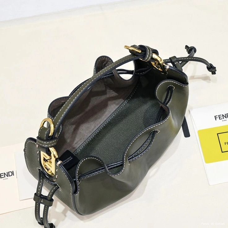 Cheap HOT Leather Bag Fendi Mini Pomodorino Bucket Green In Calf 0714